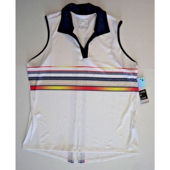 Lucky in Love GT170-U53110 Women's Sz L White Palm Island Coco Tie Back Tank Top - Picture 1 of 7